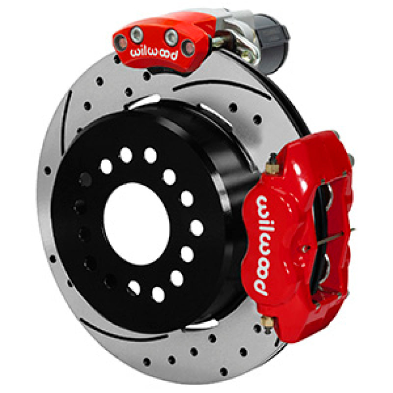 WIL Parking Brake Brake Kit - Wilwood Forged Dynalite Rear Electronic Parking Brake Kit - Red Powder Coat Caliper - D/S Rotor