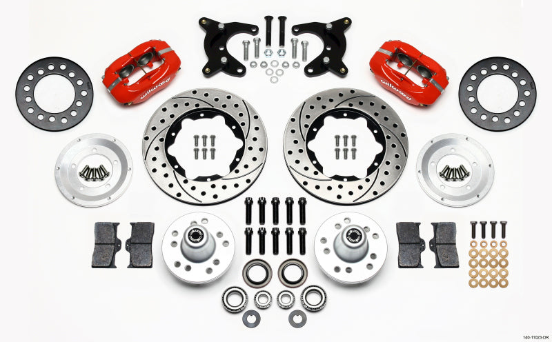 WIL Dynalite Brake Kit - Wilwood Forged Dynalite Front Kit 11.00in Drilled Red 65-72 CDP A Body - 10in Drum