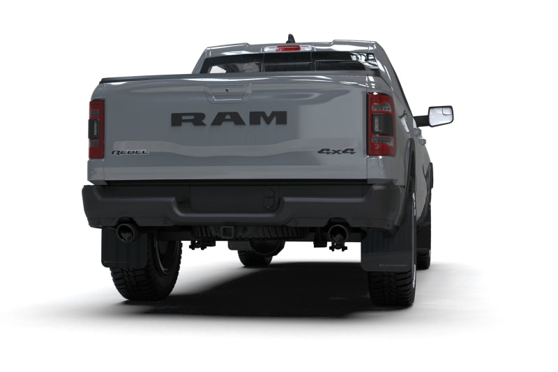 RAL UR Blk Flap/Met. Blk Logo - Rally Armor 19-25 Dodge Ram 1500 Rebel Black UR Mud Flap w/Metallic Black Logo