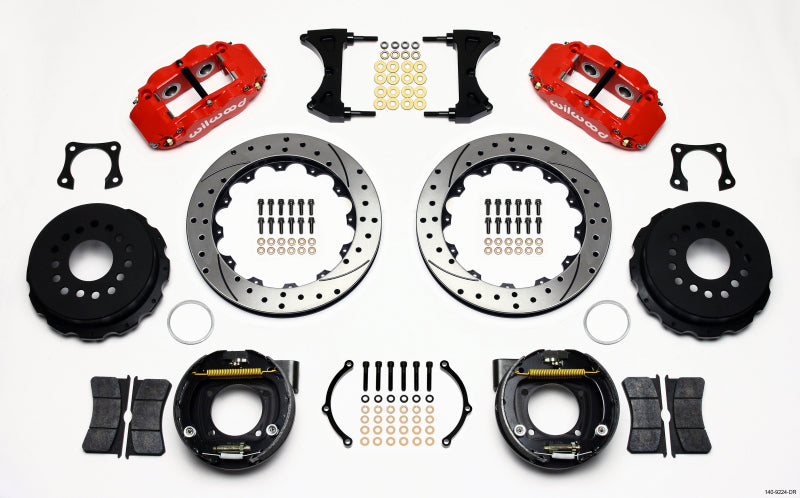 WIL Superlite Brake Kit - Wilwood Narrow Superlite 4R Rear P-Brk Kit 12.88in Drilled Red 58-64 Olds/Pontiac Ends 2.81in Offset