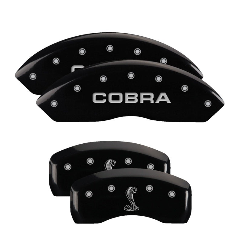 MGP Caliper Covers 4 Logo - MGP 4 Caliper Covers Engraved Front Cobra Engraved Rear Snake Black finish silver ch
