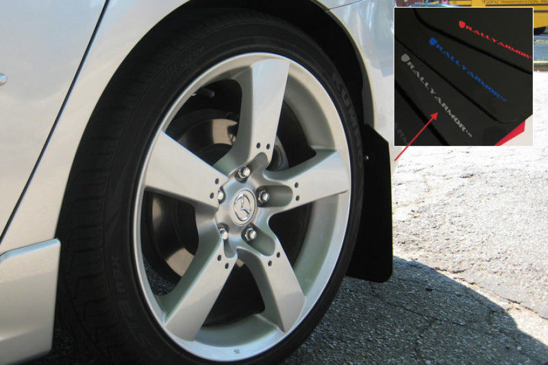 RAL Classic Blk Flap/Silv Logo - Rally Armor 04-09 Mazda3/Speed3 Black UR Mud Flap w/ Silver Logo