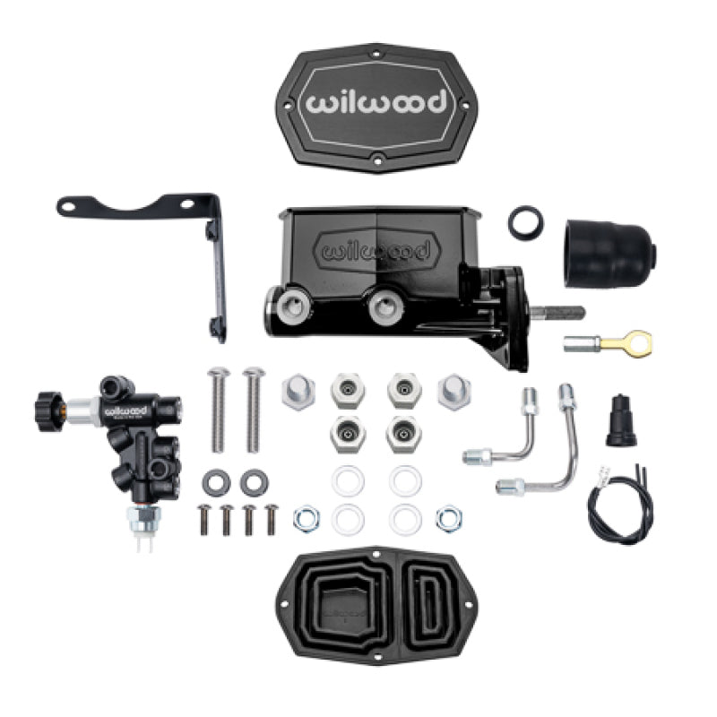 WIL Master Cylinder - Wilwood Compact Tandem M/C Aluminum 1.00in Bore w/ Bracket/Valve/Push (Mopar) - Black E-coat