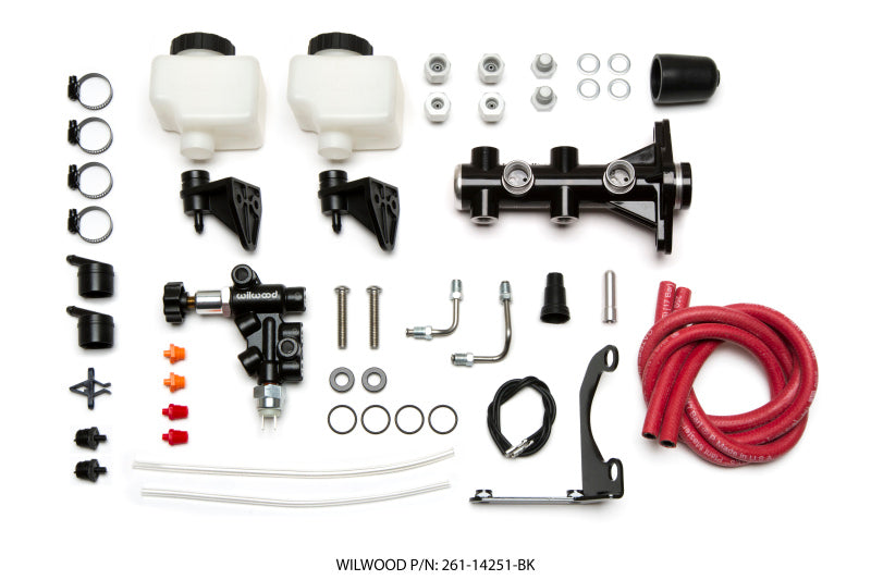 WIL Master Cylinder - Wilwood Tandem Remote M/C Kit w L/H Bracket & Prop Valve - 1in Bore Black
