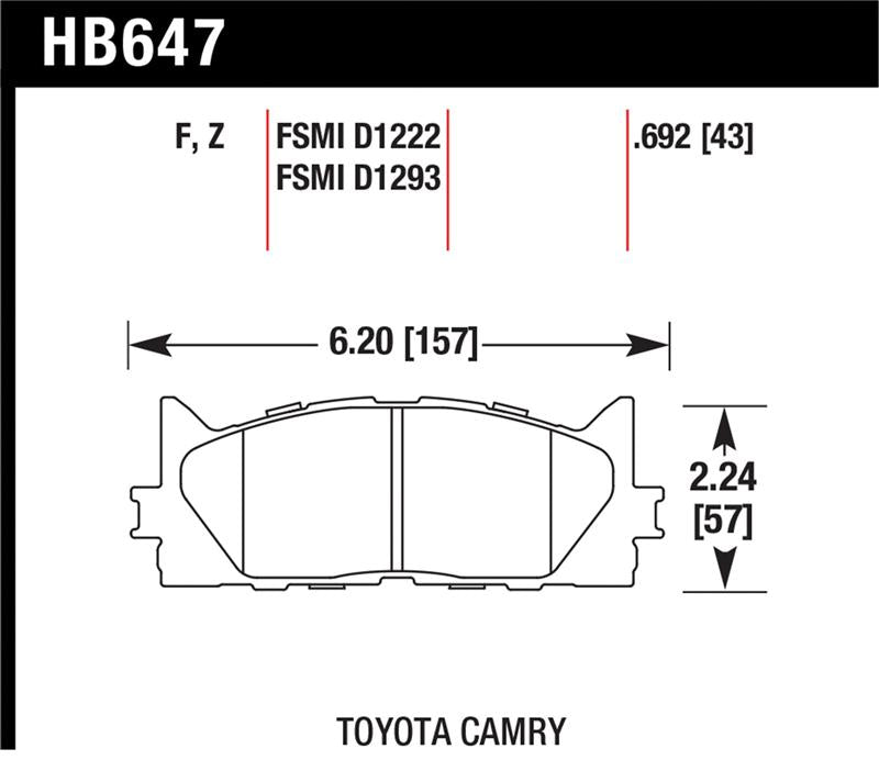 HAWK HPS 5.0 Brake Pad Sets - Hawk 2013-2014 Lexus ES300h HPS 5.0 Front Brake Pads