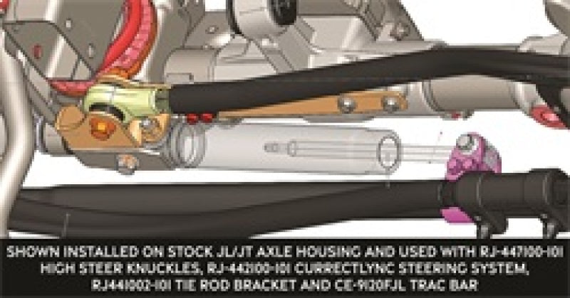 ROK Currectlync Steering Kits - RockJock JL/JT Currectlync High Steer Trac Bar and Steering Stabilizer Shock Relocation Bracket