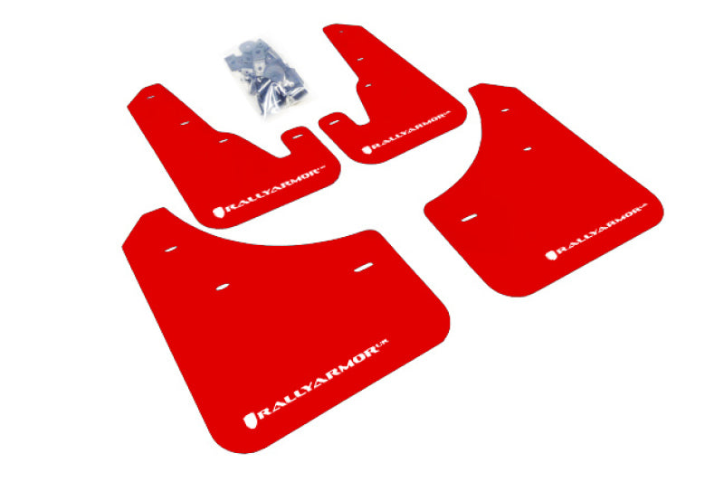 RAL UR Red Flap/Wht Logo - Rally Armor 04-09 Mazda3/Speed3 Red UR Mud Flap w/ White Logo