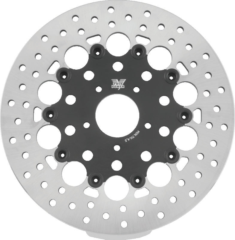 TWP Brake Rotors - Twin Power 08-13 FLH FLT 08-16 FLHR 06-17 Dyna Front 11.8 Floating Rotor With Holes Black