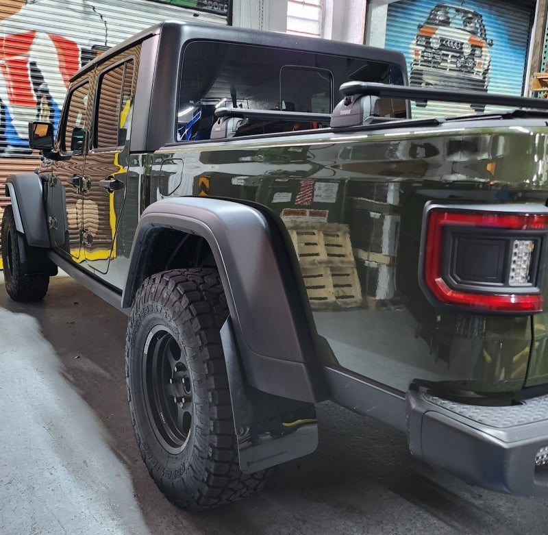 RAL UR Blk Flap/Met. Blk Logo - Rally Armor 19-25 Jeep JT Gladiator (Mojave/Rubicon) Black Mud Flap w/Metallic Black Logo