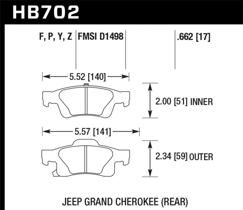 HAWK Ceramic Brake Pad Sets - Hawk 11-12 Dodge Durango / 11-12 Jeep Grand Cherokee Perf Ceramic Rear Street Brake Pads