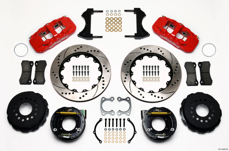 WIL Aero Brake Kit - Wilwood AERO4 Rear P-Brake Kit 14.00in Drilled Red Small Ford 2.50in Offset