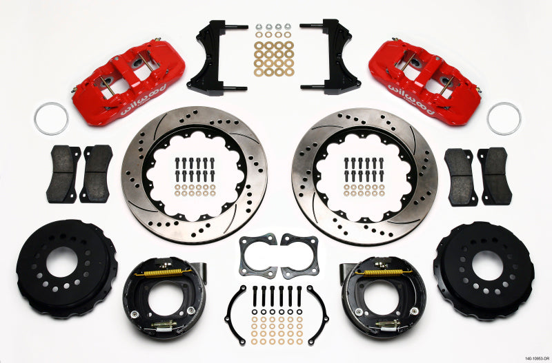 WIL Aero Brake Kit - Wilwood AERO4 Rear P-Brake Kit 14.00in Drill Red 58-64 Olds/Pontiac Ends 2.81in Offset