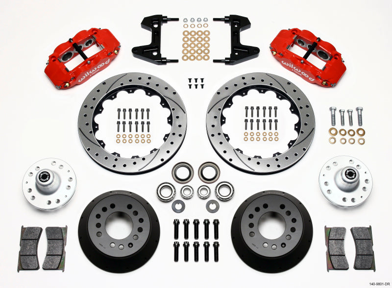 WIL Superlite Brake Kit - Wilwood Narrow Superlite 6R Front Hub Kit 12.88in Drill Red 74-80 Pinto/Mustang II Disc Spindle only