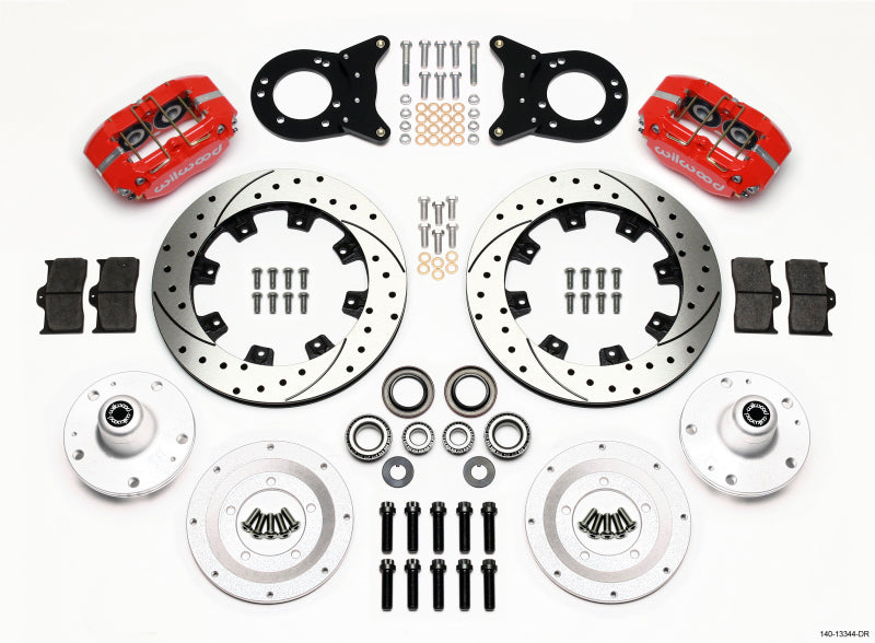 WIL Dynapro Brake Kit - Wilwood Dynapro Dust-Boot Front Kit 12.19in Drill Red 1965-1969 Mustang Disc & Drum Spindle