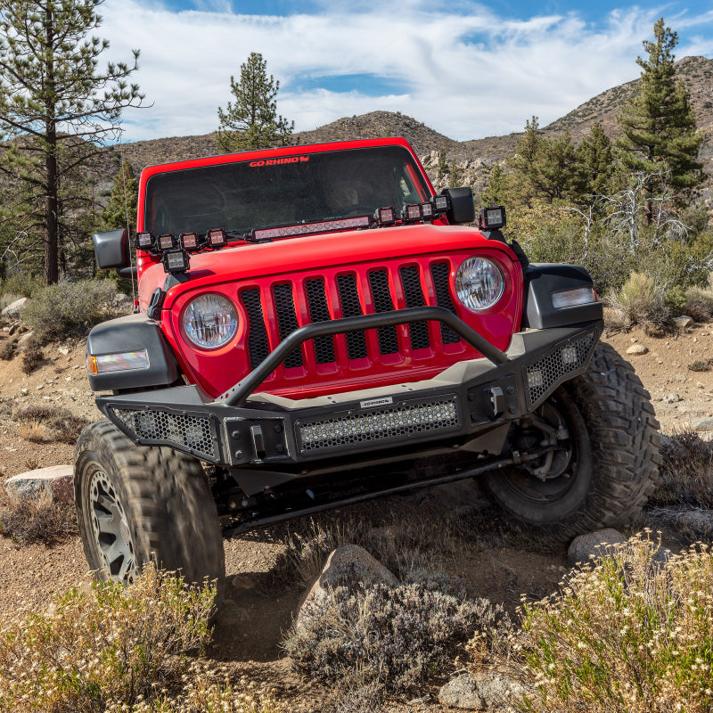 GOR Rockline Bumper - Go Rhino 07-20 Jeep Wrangler JL/JLU/JK/JKU/Gladiator JT Rockline Full Width Bumper w/ Overrider