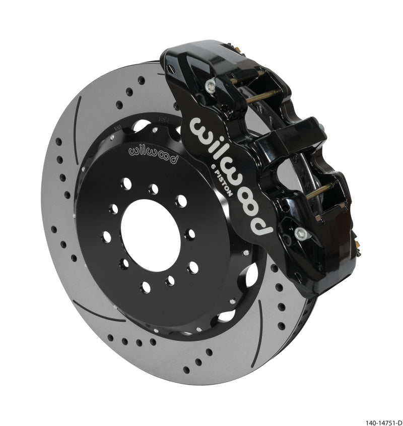 WIL Aero Brake Kit - Wilwood AERO6 Front Hat Kit 14.00 Drilled Black 00-06 BMW M3 E46 w/Lines