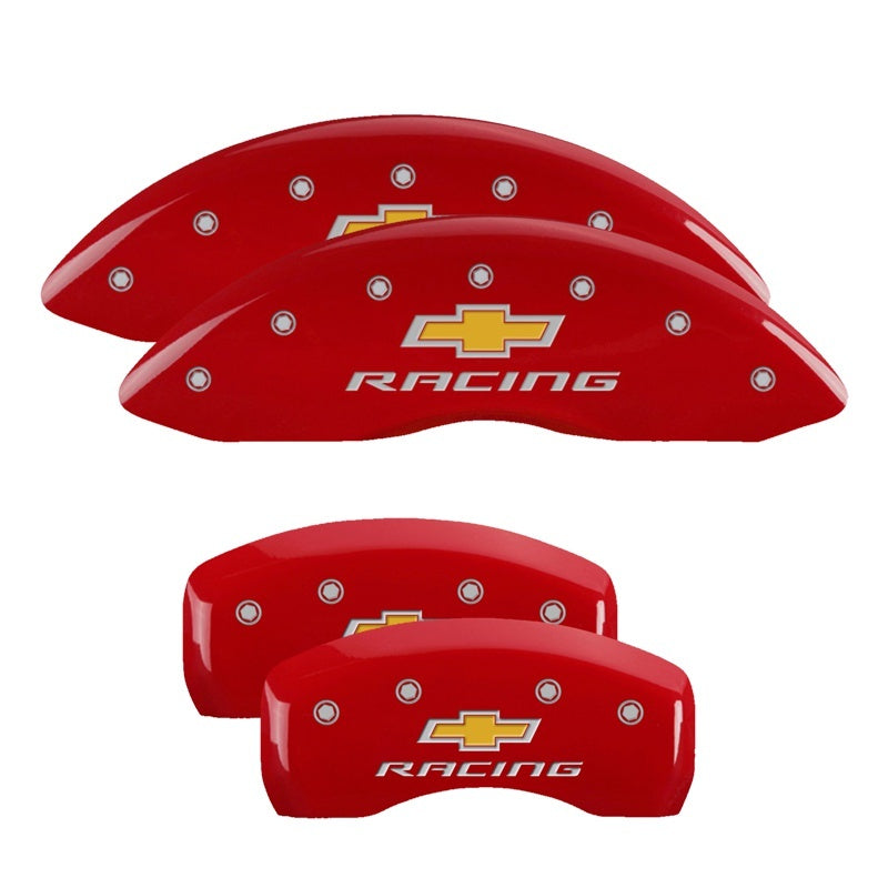 MGP Caliper Covers 4 Logo - MGP 4 Caliper Covers Engraved Front & Rear Chevy racing Red finish silver ch