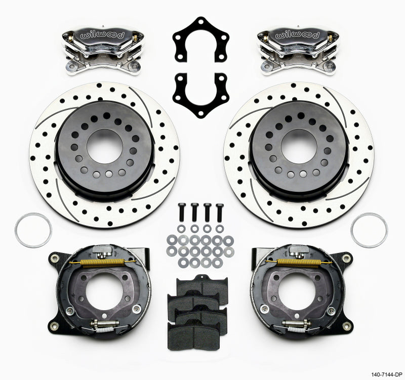 WIL Dynalite Brake Kit - Wilwood Forged Dynalite P/S P-B Kit Drilled Polished Mopar/Dana 2.36in Off w/Snap Ring Bearing