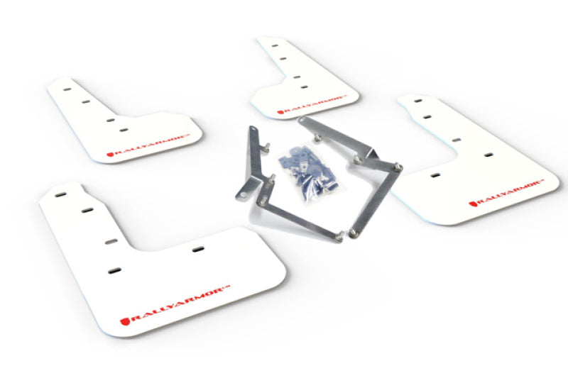 RAL UR White Flap/Red Logo - Rally Armor 17-21 Honda Civic Sport/Sport Touring White UR Mud Flap w/Red Logo