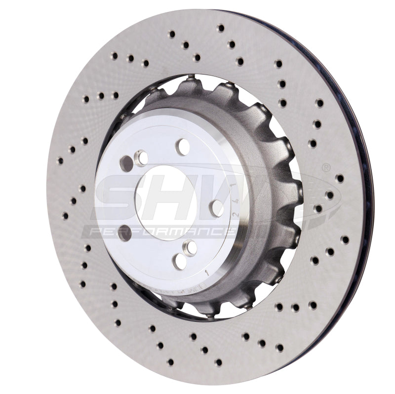 SHW Drilled Lightweight Rotors - SHW 15-18 BMW X5 M 4.4L Right Rear Cross-Drilled Lightweight Brake Rotor (34212284904)