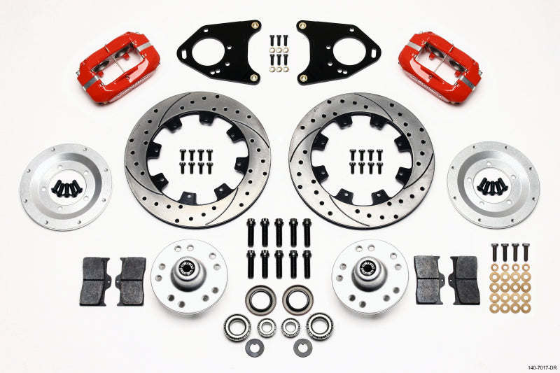 WIL Dynalite Brake Kit - Wilwood Forged Dynalite Front Kit 12.19in Drilled Red 71-80 Pinto/Mustang II Disc & Drum