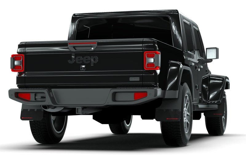RAL Classic Blk Flap/Red Logo - Rally Armor 19-25 Jeep Gladiator JT (Incl. Overland/Sport/Sport S) Black Mud Flap w/Red Logo