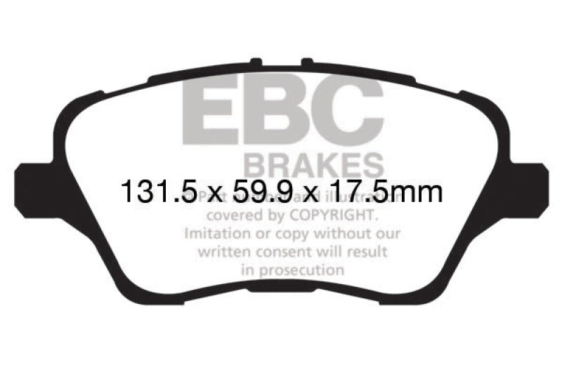 EBC Ultimax2 Brake Pad Sets - EBC 13+ Ford Fiesta 1.6 Turbo ST Ultimax2 Front Brake Pads