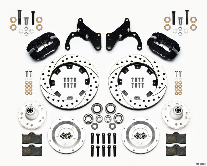 WIL Dynalite Brake Kit - Wilwood Forged Dynalite Front Kit 12.19in Drilled 65-68 Chevy Impala -Drum Spindle