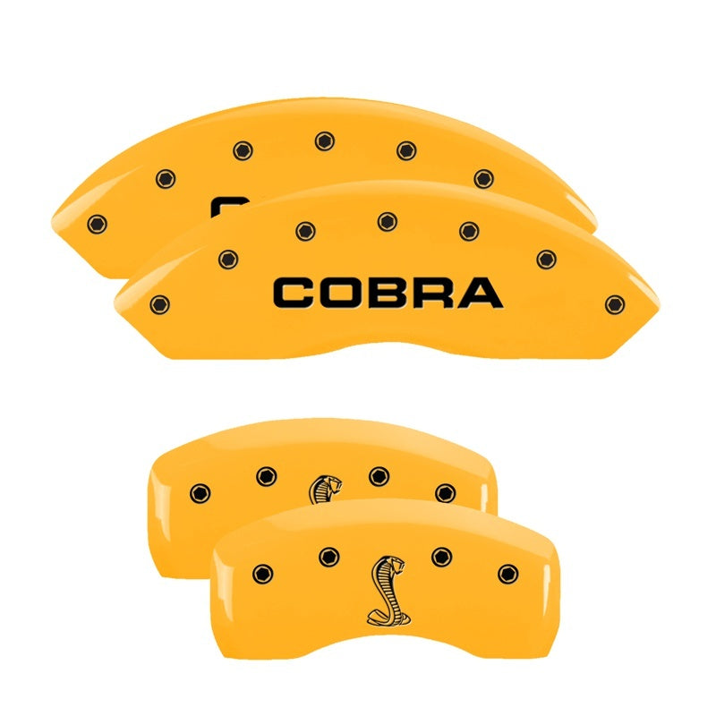 MGP Caliper Covers 4 Logo - MGP 4 Caliper Covers Engraved Front Cobra Rear Snake Yellow Finish Black Char 2003 Ford Mustang