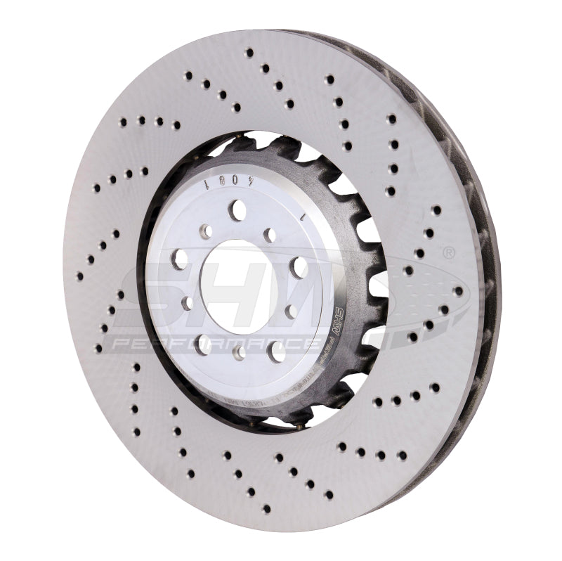 SHW Drilled Lightweight Rotors - SHW 13-16 BMW M5 4.4L Right Front Cross-Drilled Lightweight Brake Rotor (34112284102)