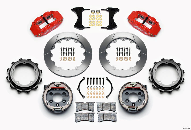 WIL Superlite Brake Kit - Wilwood Narrow Superlite 4R Rear P-Brk Kit 12.88in Red Strange Eng Floater 3.49in Offset