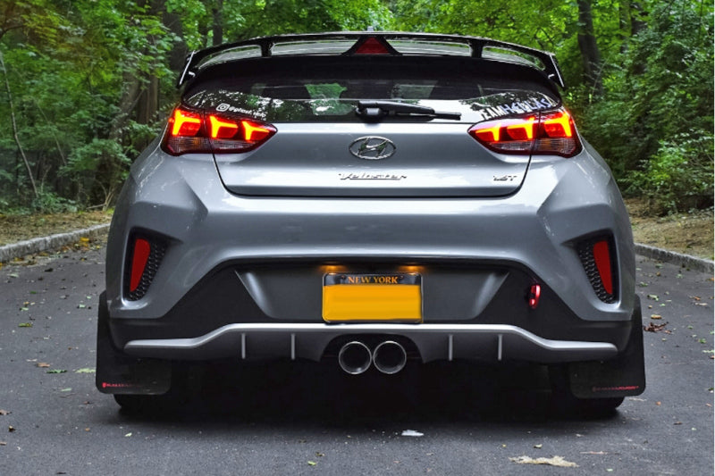 RAL UR Blk Flap/Wht Logo - Rally Armor 19-21 Hyundai Veloster Turbo/2.0/R-Spec Black UR Mud Flap w/White Logo