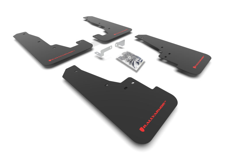 RAL UR Blk Flap/Red & Wht Logo - Rally Armor 16-25 Dodge Durango GT/Hellcat/RT/SRT 392/SXT Black UR Mud Flap Red Logo