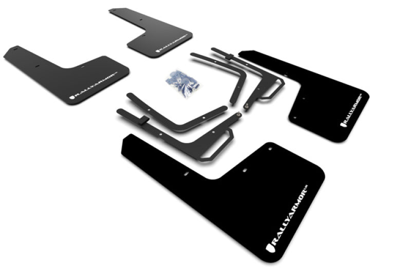 RAL Classic Blk Flap/Wht Logo - Rally Armor 17-20 Ford F-150 Raptor Gen 2 Black UR Mud Flap w/White Logo