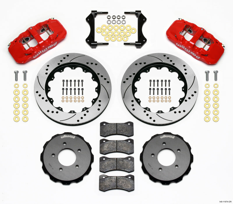 WIL Aero Brake Kit - Wilwood AERO6 Front Hat Kit 14.00 Drilled Red 99-06 BMW E46
