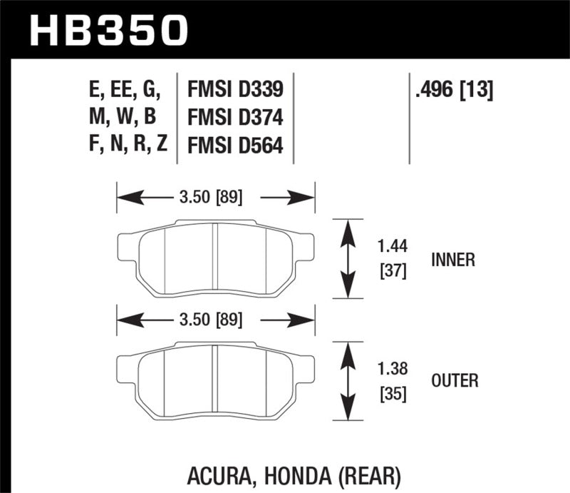 HAWK DTC-60 Brake Pad Sets - Hawk 90-01 Acura Integra (excl Type R) / 98-00 Civic Coupe Si DTC-60 Race Rear Brake Pads