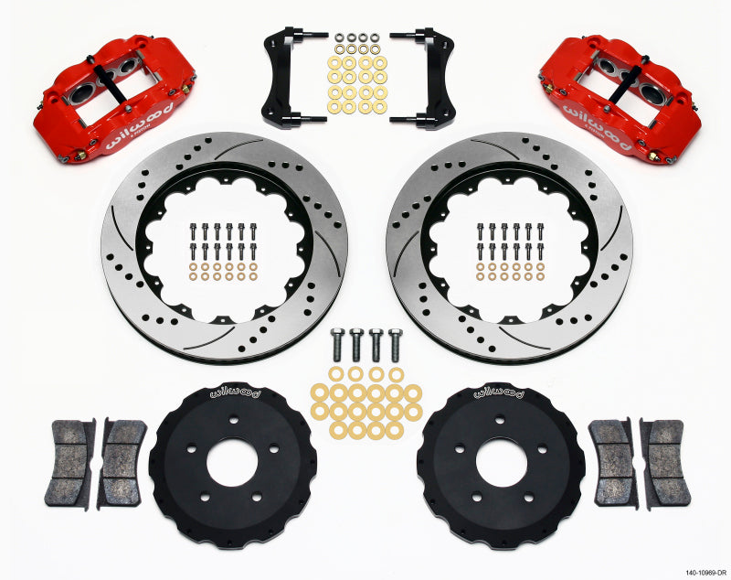 WIL Superlite Brake Kit - Wilwood Narrow Superlite 6R Front Hat Kit 14.00in Drill Red Backdraft Cobra (BMW E36 Based)
