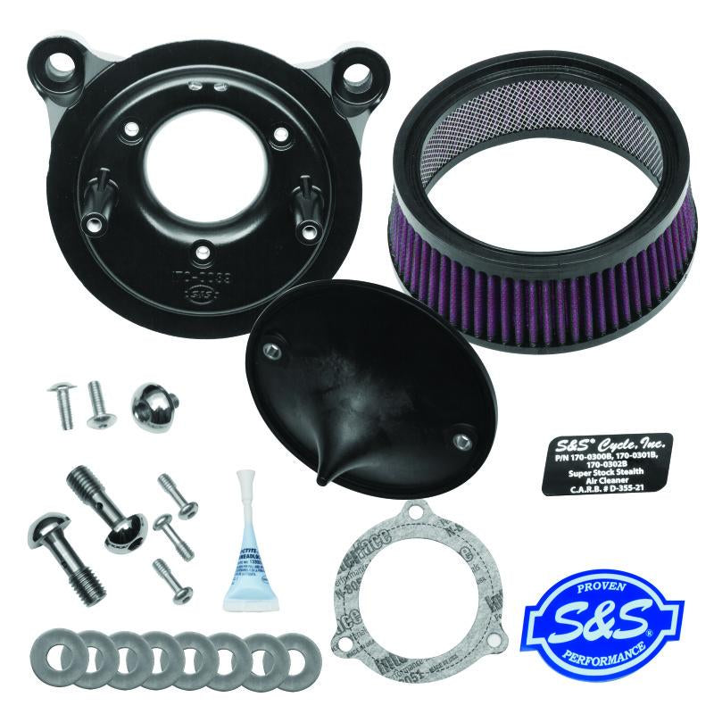 SSC Air Cleaner Kits - S&S Cycle 08-17 Touring/16-17 Softail Models Stealth Air Cleaner Kit w/o Cover