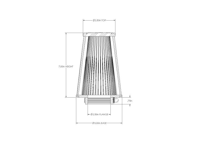 AFE Universal D2 Dura Dry Air Filter - aFe POWER Universal Clamp-On Air Filter / D2 Dura-Dry Media 2-1/2in F x 5in B x 3-1/2in T x 7inH