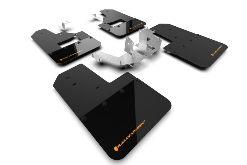 RAL Hybrid Blk Flap/Orange - Rally Armor 21-25 Ford Bronco (Plstc Bmpr + RB - NO Rptr/Sprt) Blk Mud Flap w/Cy Orange Logo