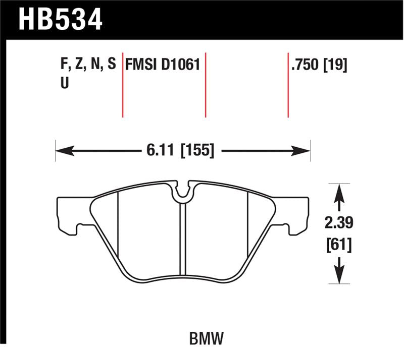 HAWK HPS Brake Pad Sets - Hawk 09-11 BMW Z4 / 04-05 525I / 08-11 128I / 06 325I/325XI / 07 328I/328XI HPS Street Front Brake P