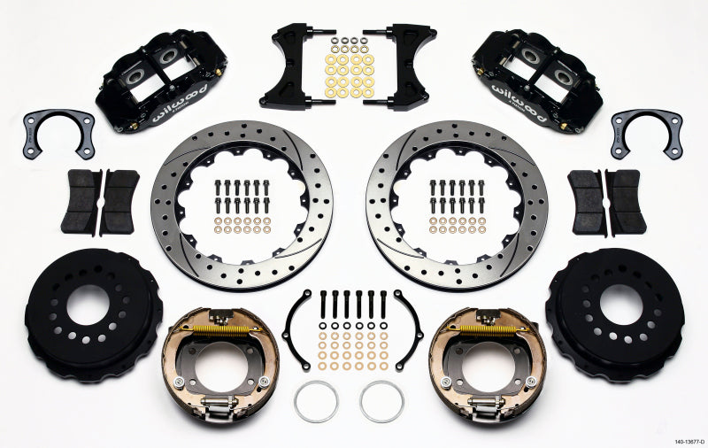 WIL Superlite Brake Kit - Wilwood Narrow Superlite 4R Rear P-Brk Kit 12.88in Drilled Big Ford New Style 2.50in Off Stag Mount