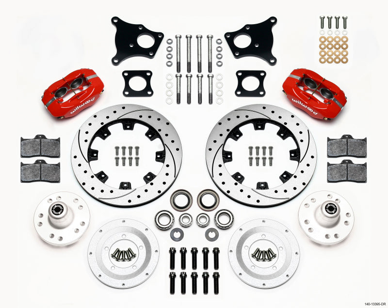 WIL Dynalite Brake Kit - Wilwood Forged Dynalite Front Kit 12.19in Drilled Red AMC 71-76 OE Disc w/o Bendix Brakes