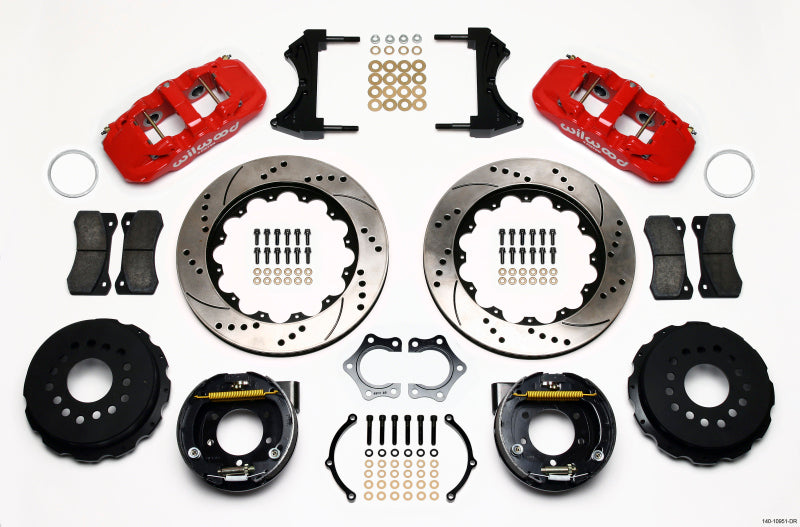 WIL Aero Brake Kit - Wilwood AERO4 Rear P-Brake Kit 14.00in Drill Red Mopar/Dana 2.36in Off w/Snap Ring Bearing
