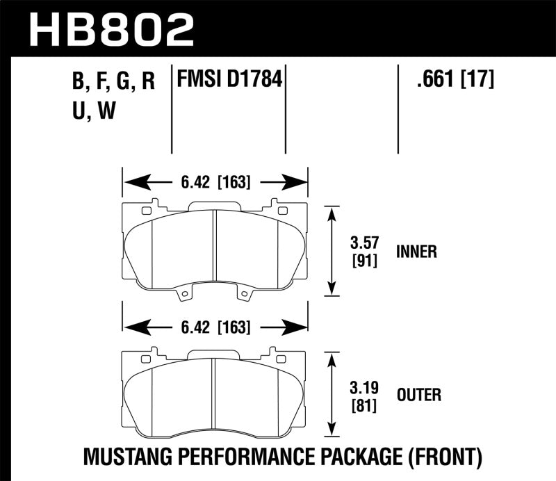 HAWK HPS Brake Pad Sets - Hawk 15-17 Ford Mustang Performance Pkg (NON GT) HPS Front Brake Pads