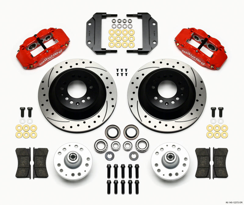 WIL Superlite Brake Kit - Wilwood Narrow Superlite 6R Front Hub & 1PC Rtr Kit 12.88in Drilled -Red Magnum Force Drop Spindle