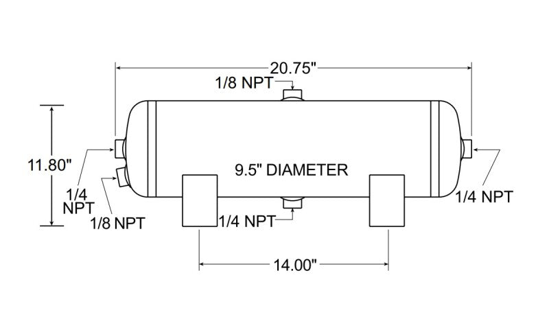 FIR Air Tanks - Firestone Air Tank 5 Gallon 9.5in. x 20.75in. (4) 1/4in. NPT Ports 150 PSI - Black (WR17609246)