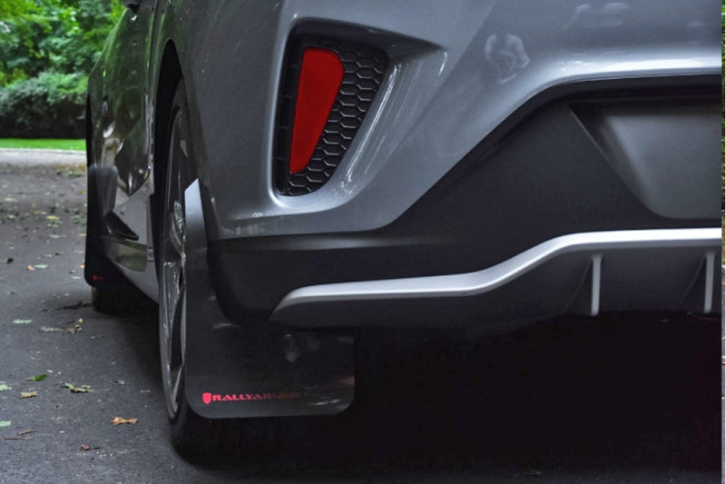 RAL UR Blk Flap/Wht Logo - Rally Armor 19-21 Hyundai Veloster Turbo/2.0/R-Spec Black UR Mud Flap w/White Logo