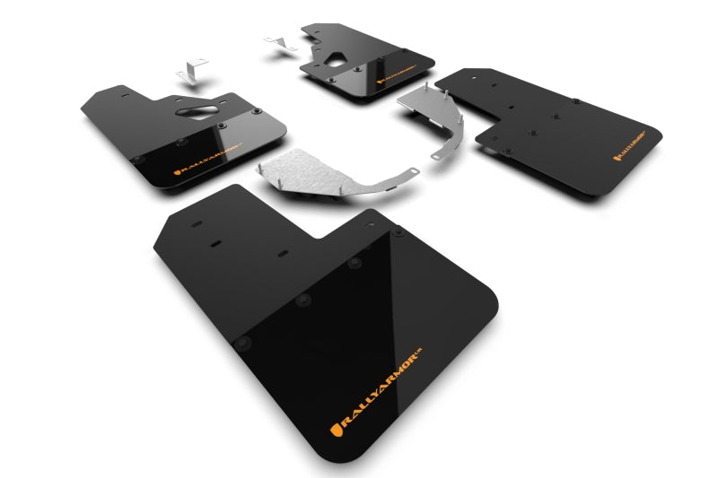 RAL Hybrid Blk Flap/Orange - Rally Armor 21-25 Ford Bronco (Steel Bmpr + RR- NO Rptr/Sprt) Blk Mud Flap w/Cy Orange Logo