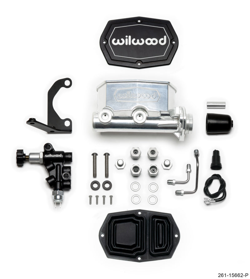 WIL Master Cylinder - Wilwood Compact Tandem M/C - 1.12in Bore w/RH Bracket and Valve - Ball Burnished